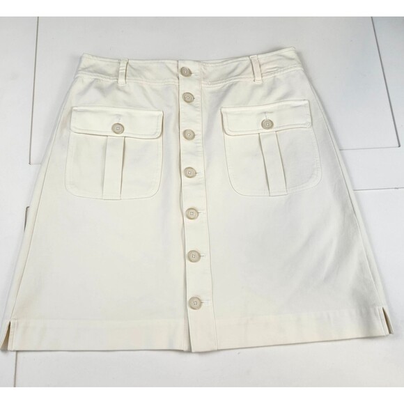 LOFT Cream Utility Skirt Button Front Safari Military Cotton Twill Size 12 - Picture 1 of 9
